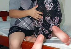 My fat sexy neighbor moans passionately while I fuck her tight hairy pussy for the first time 😍