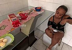 pequena safada arrives to screw and leaves with pussy dripping cum. her tight hole takes it all.