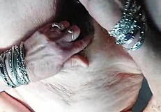 oma uses dildo and cucumber in her hairy spot for wild fun.