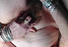 oma uses dildo and cucumber in her hairy spot for wild fun.