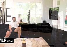 Submissive blonde undresses in bikini, fingers pussy, and cums in mouth