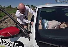 Insane teen’s first public anal with rough taxi driver outdoors