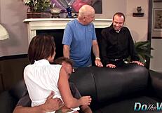 Brooke belle's big tits bounce as she's fucked in the garage while her cuckold husband watches.