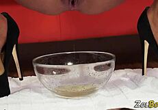 fetish babe pissing in heels for kinky solo play.