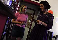 Blonde Brunette Lesbian Couple with Huge Dildos