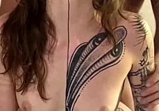 backstage anal sex with tattoo model, cum on ass 😏