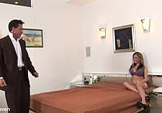 Blonde Honey Blowing Him In Lingerie