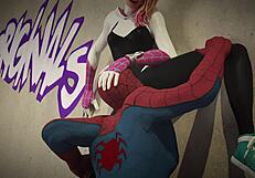 Spiderman and Gwen are fucking on the roof in this intense scene