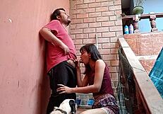 hey, caught the neighbor cleaning stairs, banged her near second floor