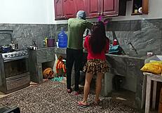 my perverted neighbor flashes her big ass in uniform while I'm there