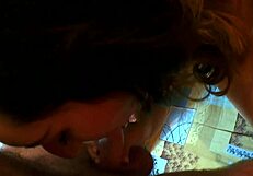 Feeling nervous yet excited as she sucks her step-daddy's dick for the first time.