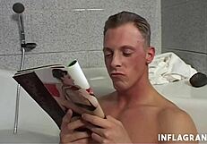 Tattooed blonde MILF fucks hard in bathtub