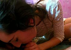 Feeling nervous yet excited as she sucks her step-daddy's dick for the first time.