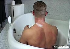 Tattooed blonde MILF fucks hard in bathtub