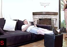 yo, watch this hot girl get fucked on the couch