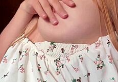 Beautiful natural girl enjoys solo play with fingers