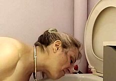 French Housewife's Ass Toyed, Spanked, and Slapped in Toilet.