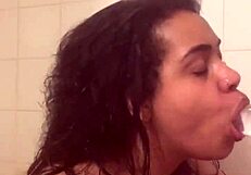 In the Shower, a Whore with Fresh Face and Bare Ass Uses Dildo to Fuck Wet Pussy to Orgasm