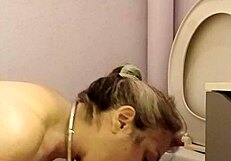 French Housewife's Ass Toyed, Spanked, and Slapped in Toilet.