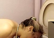 French Housewife's Ass Toyed, Spanked, and Slapped in Toilet.