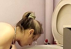 French Housewife's Ass Toyed, Spanked, and Slapped in Toilet.