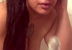 In the Shower, a Whore with Fresh Face and Bare Ass Uses Dildo to Fuck Wet Pussy to Orgasm