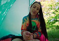 slutty hippie jerked me off in tent
