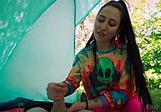 slutty hippie jerked me off in tent