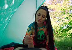 slutty hippie jerked me off in tent