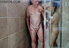 Watch me shave in the shower, stroke your big cock for me