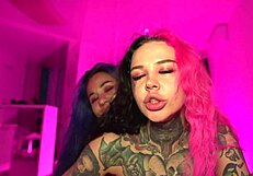 Two sluts receive powerful cum on big tits