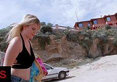 Brunette and blonde girls seduced at the seaside