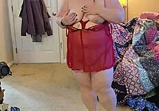 Brunette BBW In Lingerie Performs Striptease With Huge Ass Dancing