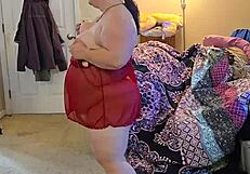 Brunette BBW In Lingerie Performs Striptease With Huge Ass Dancing