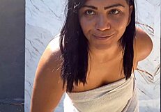 Wife gets creampie then bathes naked outdoors for neighbors