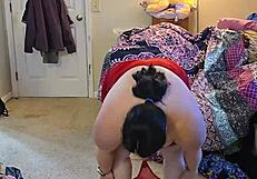 Brunette BBW In Lingerie Performs Striptease With Huge Ass Dancing