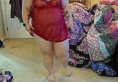 Brunette BBW In Lingerie Performs Striptease With Huge Ass Dancing