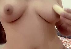 banana stuffed in both holes for fun