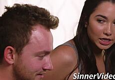 A stepmom catches her stepson jerking off his big cock and gladly helps with a facial