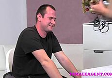 Female Agent Bad Santa Receives Intense POV Foot Job On Sofa