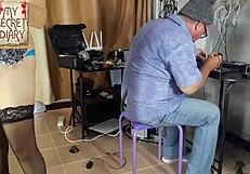 boss dominates secretary with intense pussy and mouth blowjob in office.