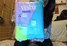 Intense fetish masturbation with diaper full of pee