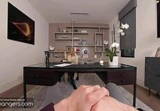 Hot blonde in sexy lingerie fucks and cums during job interview in vr