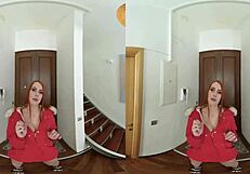 in czech vr, a horny redhead rides her friend in lingerie.