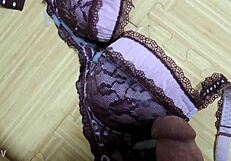 Cumshot dripping on my step sister’s pink leopard print bra with black lingerie