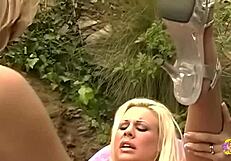 Foxy Blonde Watches Girl Masturbate And Fucks Her With Strapon