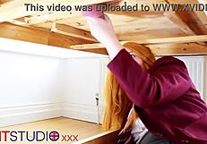 victoria greene sucks cock and gets cum-drenched uniform at milking table