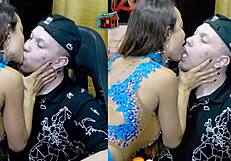 Belinha Baracho grabs host tight and kisses him with dirty passion