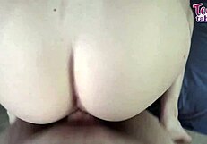 Nasty Sage bends over for stepdad's quickie while mom's away, Seth Brogan creampies her wet pussy.