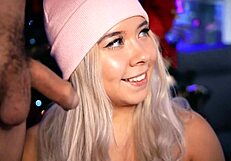 Blonde with cute face sucks small 18+ cock